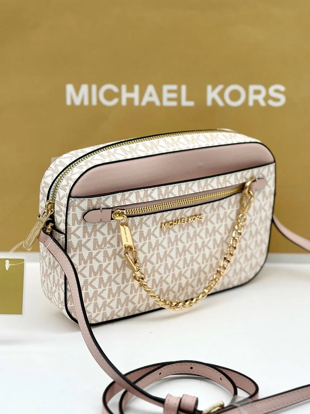 Michael Kors Jet Set Travel EW  Crossbody Bag Optic White Rose Gold